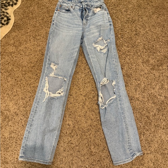 American Eagle Outfitters Denim - American Eagle Outfitters Light Blue Ripped Straight Leg Jeans